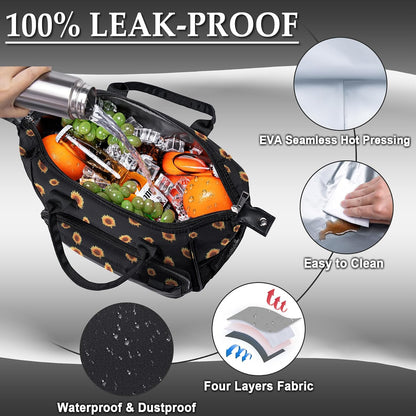 TuErCao Small Lunch Bag Lightweight Insulated Lunch Box for Women Work Portable Soft Cooler for Picnic Travel Road Trips, Loncheras para Mujer, Black