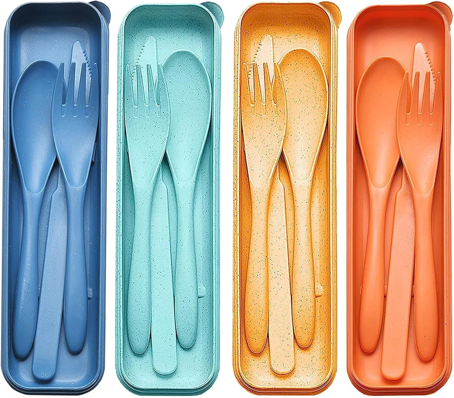 Reusable Travel Utensils with Case, Wheat Straw Portable Plastic Fork Spoons Knife Tableware, Eco-Friendly BPA Free Camping Cutlery for Lunch Box Accessories Work Picnic or Daily Use (Purple)