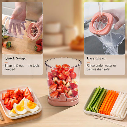 Fruit Slicer Cup 4 (6) Slice Blade Detachable Perfect Salads Sushi Pink
