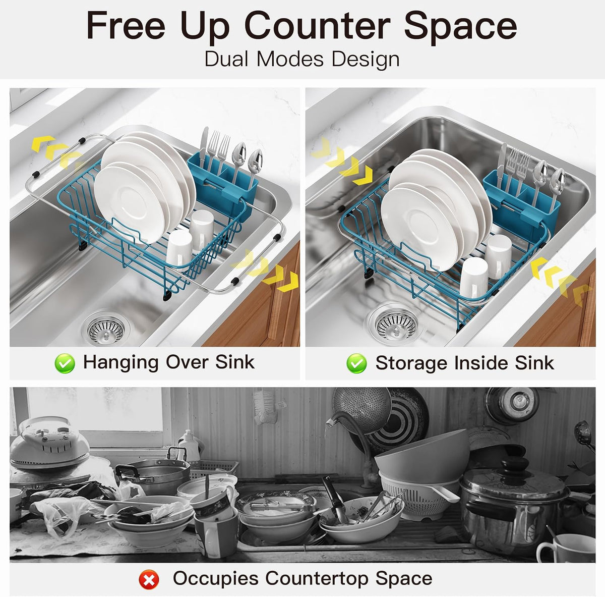 JASIWAY Dish Drying Rack in Sink, Dish Drainer with Cup and Utensil Holder
