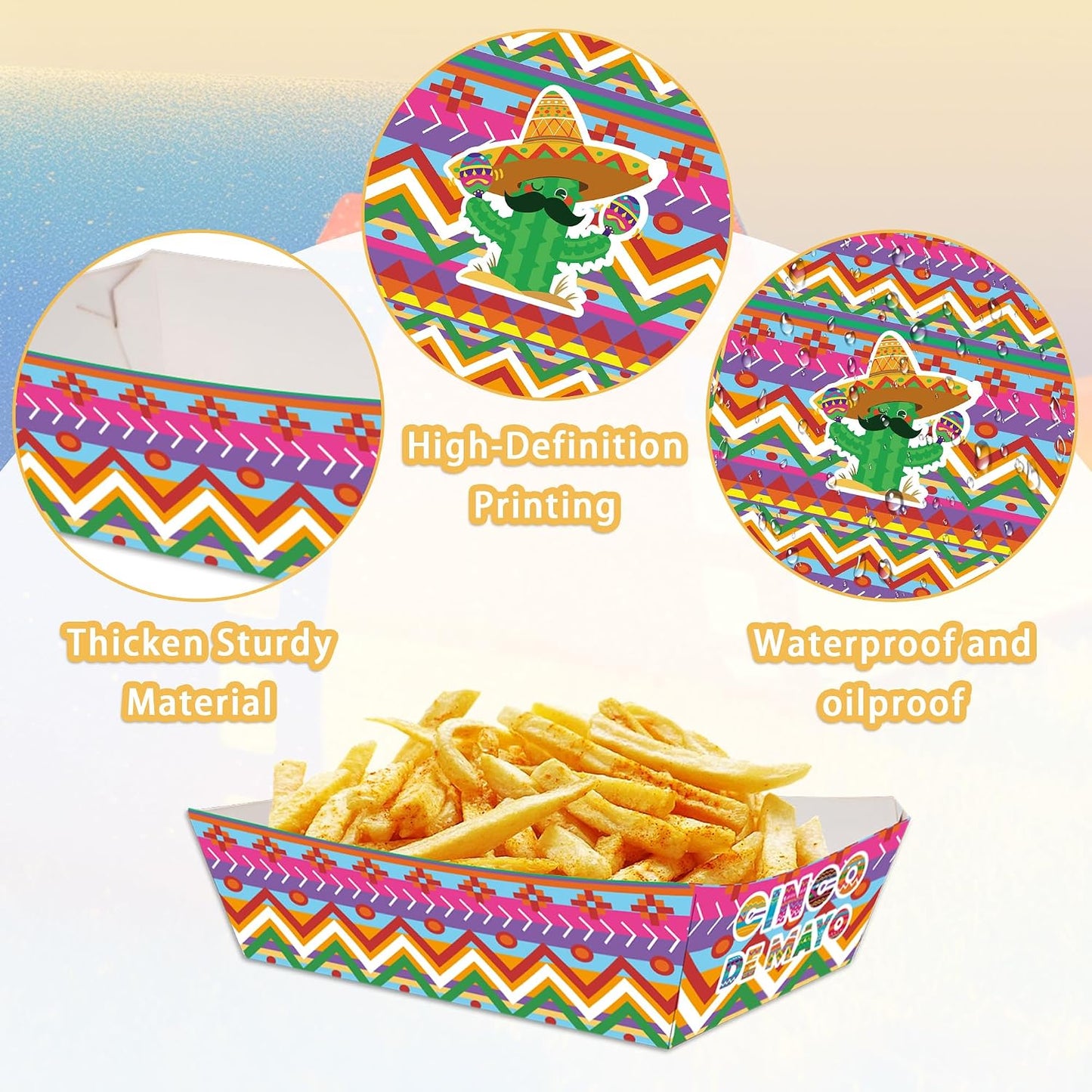 Cinco de Mayo Decorations Party Decorations, 50 Pcs Cinco de Mayo Food Trays, Mexican Fiesta Disposable Serving Plates for Taco Party Fiesta Birthday Supplies