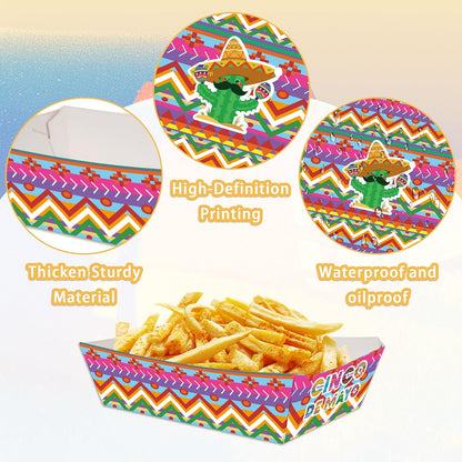Cinco de Mayo Decorations Party Decorations, 50 Pcs Cinco de Mayo Food Trays, Mexican Fiesta Disposable Serving Plates for Taco Party Fiesta Birthday Supplies