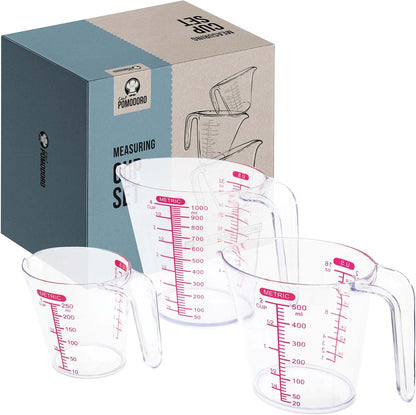 Chef Pomodoro 3-Piece Liquid Meausuring Cups Set - Ml and Oz Measuring Cup
