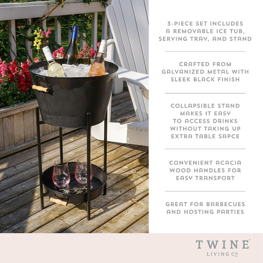 Twine Cheers Beverage Tub, Galvanized Tubs for Entertaining, Drink Buckets for Parties, Large Ice Tub and Gift Basket, Beer Buckets, Cream, 6.3 Gallons Set of 1