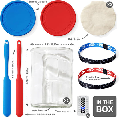 BALCI Premium Sourdough Starter Jar - 40oz Wide Mouth Kit (Blue)