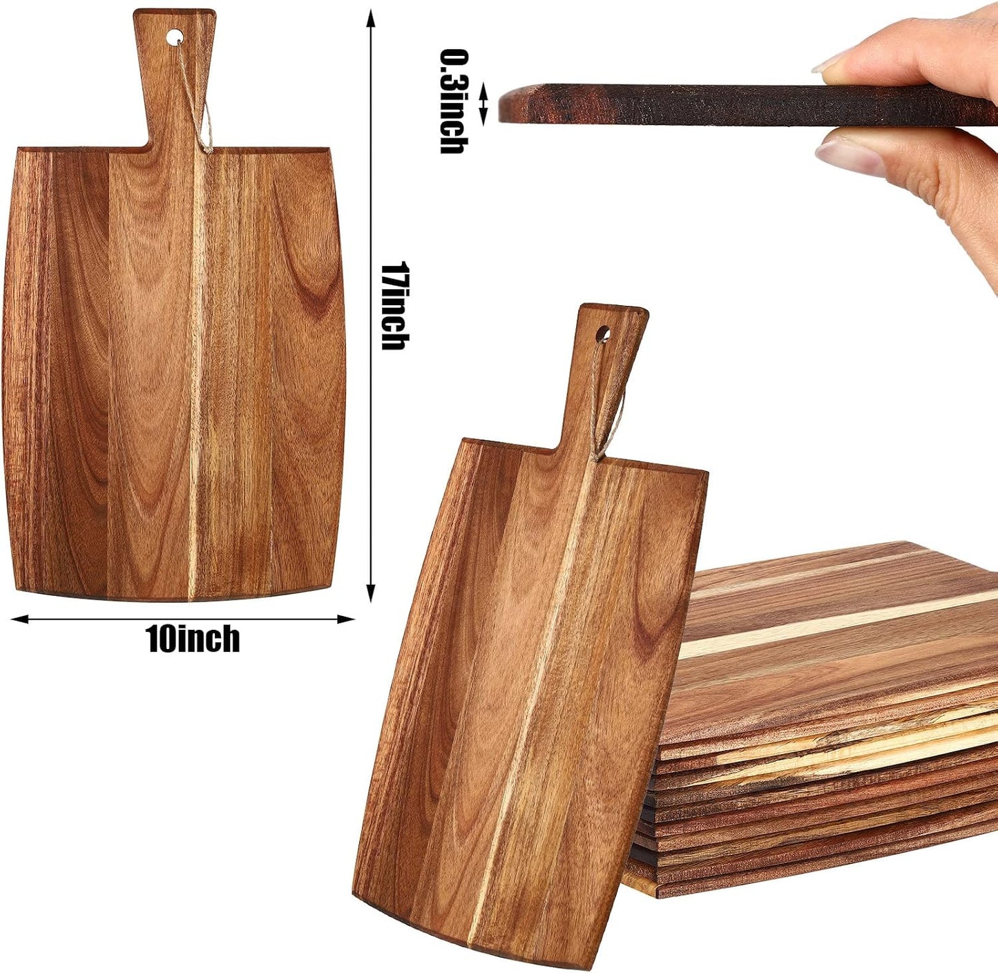 Patelai 6 Pcs 15 x 7 Inch Bamboo Cutting Board Set with Handles Laser Engraving Wooden Charcuterie Kitchen Plain Serving Chopping Board Bulk for DIY Housewarming