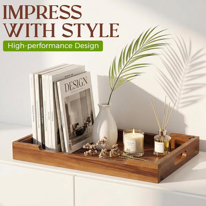 Set7 Wood Serving Tray With Handles And Lid – Large Rectangular Breakfast & Ottoman Tray with Raised Edges, Serving Platter Snack Tray, Serving Tray with Food, Drinks, Appetizer Dishes & Dessert Trays
