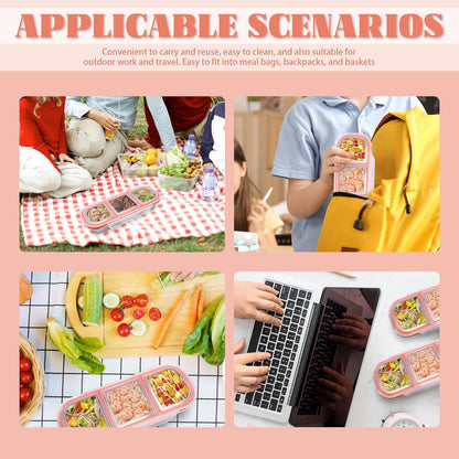Snack Containers with Leakproof Lids, 3 Compartment Lunchable Meal Prep Containers Reusable 18/8 Stainless Steel, Stackable Food Storage Bento Lunch Box, 4 Pack