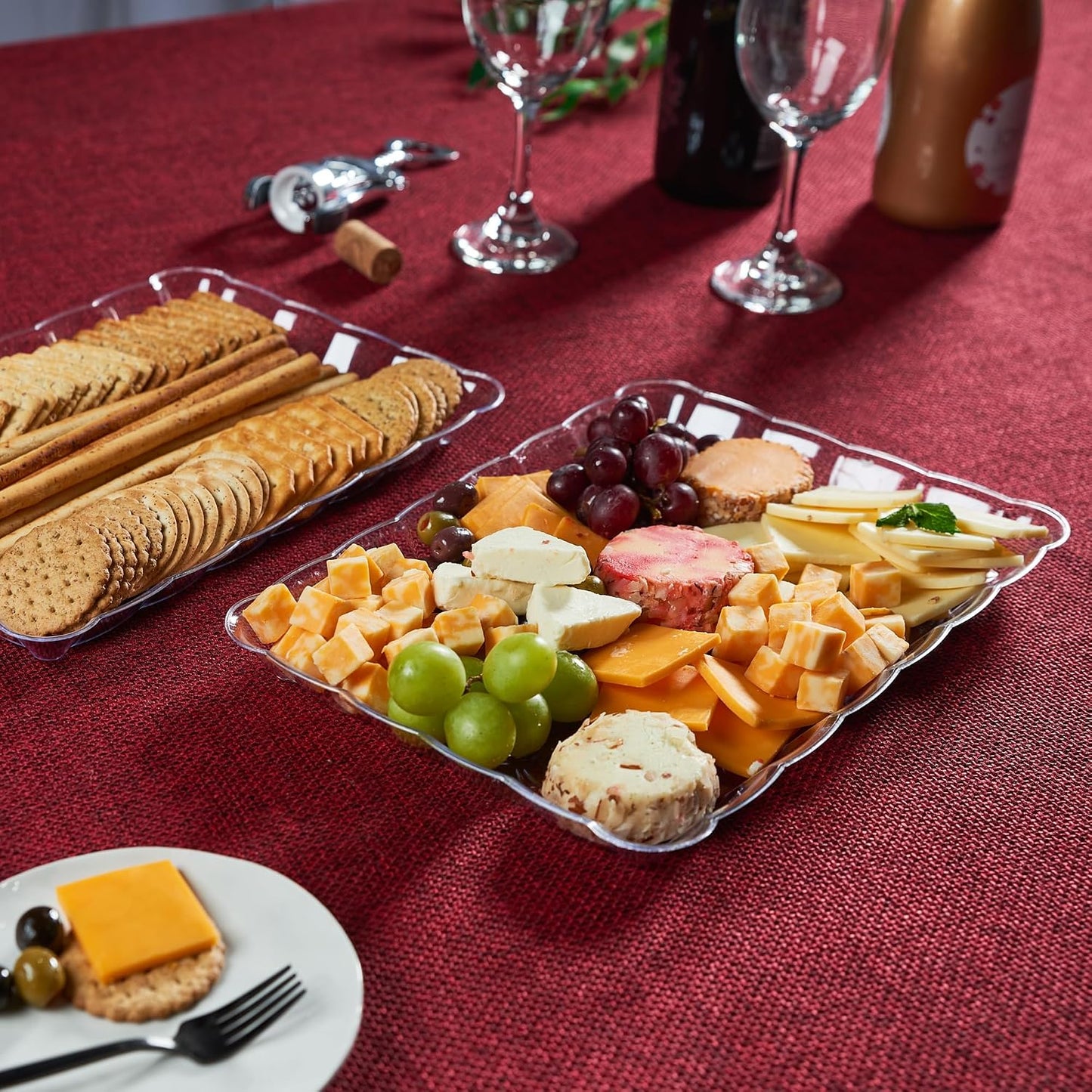 Plasticpro Plastic Serving Trays - Serving Platters Rectangle 9X13 Disposable Party Dish 4 Black Trays