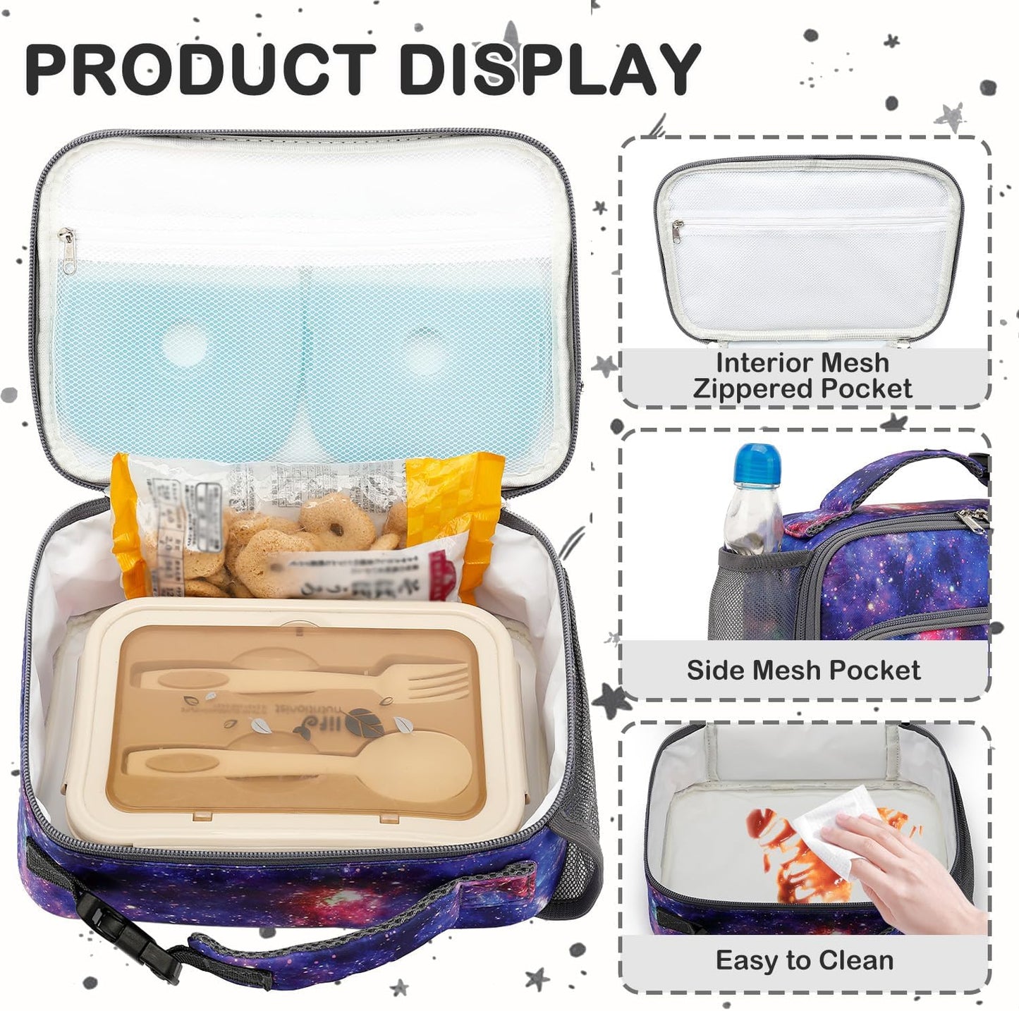 FlowFly Kids Lunch box Insulated Soft Bag Mini Cooler Back to School Thermal Meal Tote Kit for Girls, Boys, Astronaut - Colors B