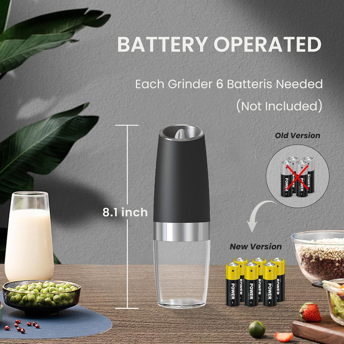Battery Operated Salt And Pepper Grinder Set 2 Pack (Black)