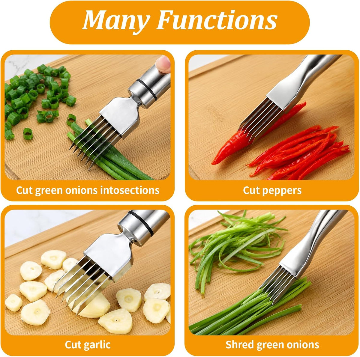 4PCS Green Onion Slicer Set, Scallion Shredder and Green Onion Cutter, Efficient Vegetable Shredder Tool with Two Straight Peelers for Kitchen Food Preparation, Durable Shredding Knife