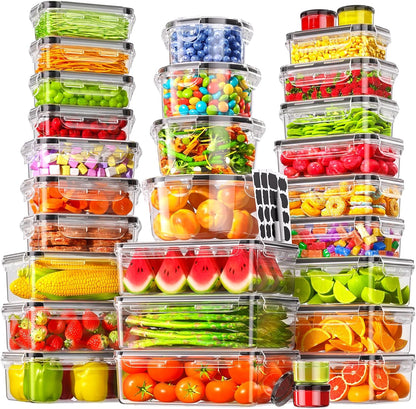 70 PCS Food Storage Containers with Lids Airtight, (35 Lids & 35 Containers) Leak proof Containers Set for Kitchen, Meal Prep, BPA-Free, PVC-Free Plastic, Microwave/Dishwasher Safe, Extra Labels & Pen