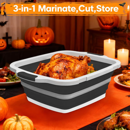 Collapsible Cutting Board with BBQ Prep Tub and Lid, Foldable Food Prep Container for Meal Prep, Marinating, Food Storage, Grilling, Camping and Outdoor Cooking, Dishwasher Safe, Black XX-Large