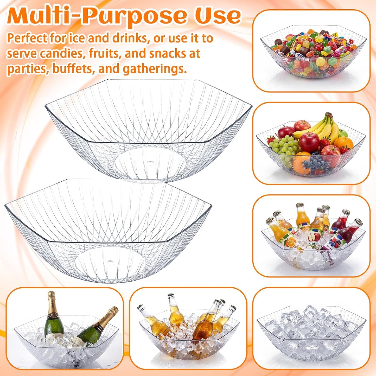 Novabright 6 Pcs 3L Ice Buckets for Parties with Scoops and Tongs Acrylic Champagne Beer Chiller Tub Beverage Wine Bucket for Mimosa Cocktail Bar, Chiller Bin and Events