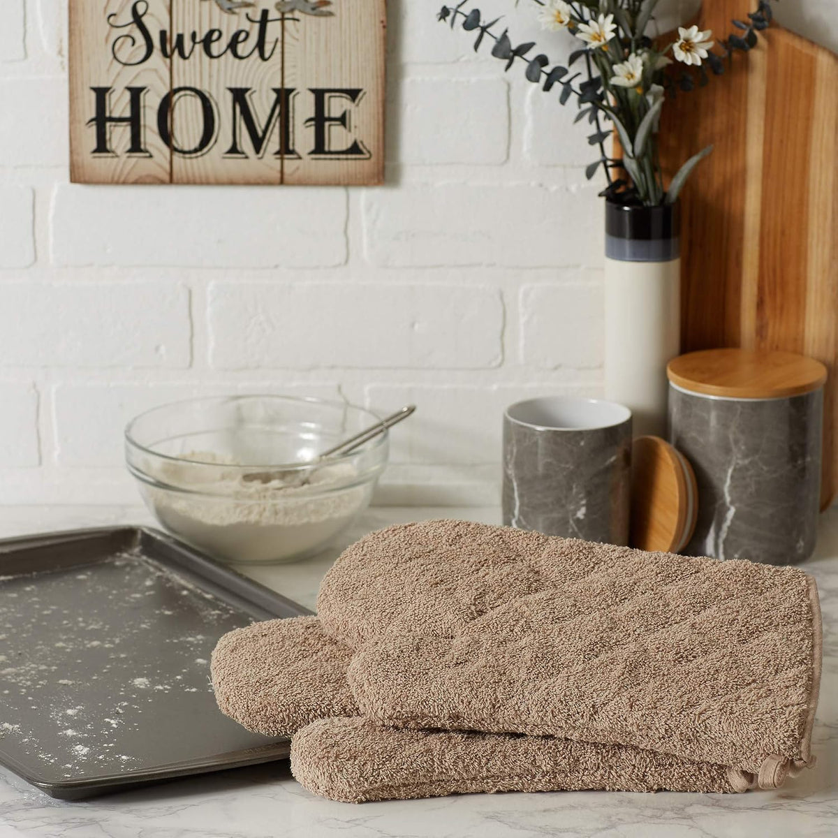 DII Basic Terry Collection 100% Cotton Quilted, Oven Mitt, Brown, 2 Piece