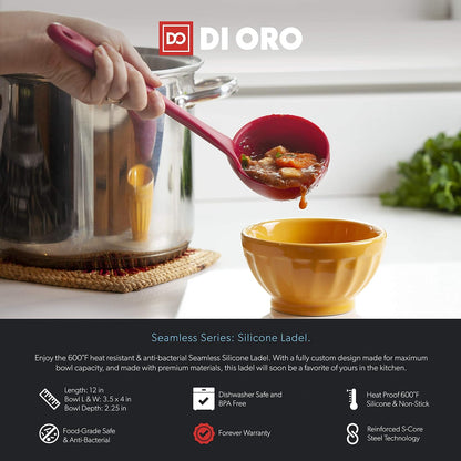 DI ORO Silicone Ladle - Soup & Serving, 600F Heat Resistant, Black