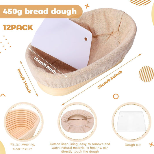 Gejoy 12 Set Oval Bread Proofing Baskets Banneton with Liner,10 Inch