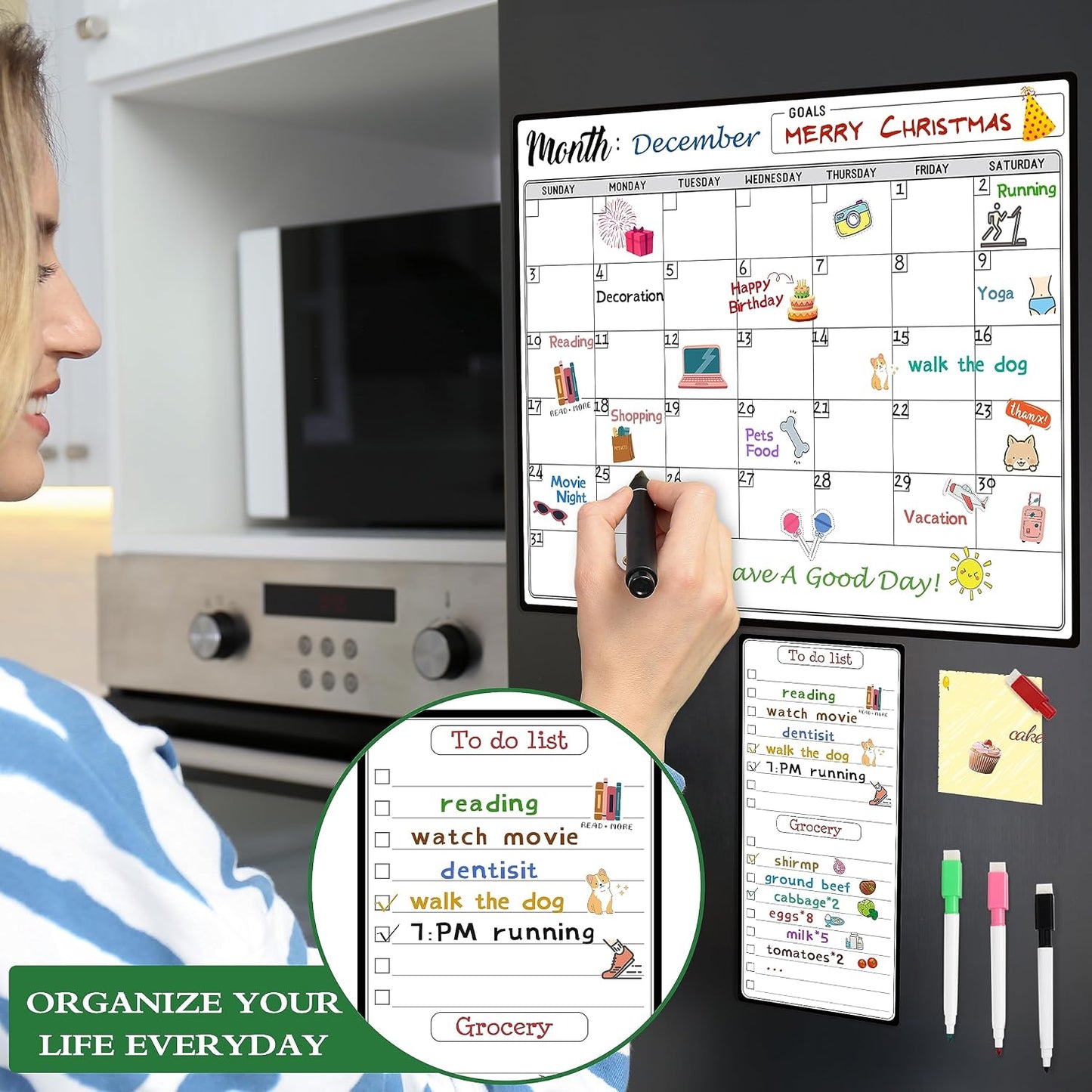 Magnetic Dry Erase Refrigerator Calendar with Markers - 15" x 11" Monthly Fridge Calendar and Today List, Fridge Whiteboard with Back Magnet