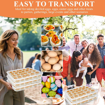 3 Pcs 90 Slots Deviled Egg Containers with Lids, Plastic Deviled Egg Platter, Stackable Egg Carrier, Reusable Deviled Egg Holders with Piping Tool Set for Thanksgiving Easter Party Picnic