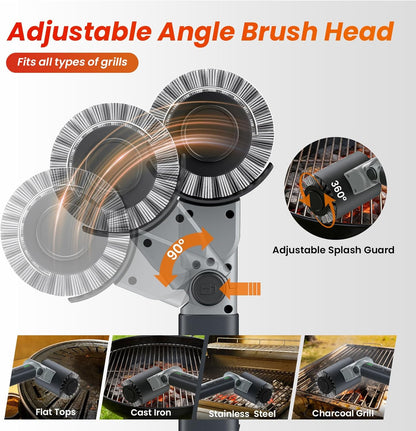 Electric Grill Brush for Outdoor Grill,3-in-1 Kit Cordless Rotary Grill Cleaner with 3-Speed Control&Angle Adjust,Safe for Cast Iron/Stainless-Steel Grates,Ideal BBQ Gifts for Men Dad