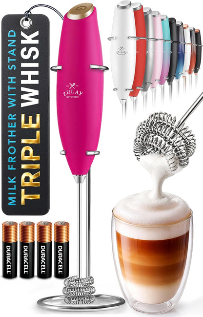 Zulay Kitchen Rechargeable Milk Frother Handheld - Frother Wand, Drink Mixer, Electric Whisk Frother, for Cappuccinos, Matcha & Protein Powder - Dynamic 3 Whisk, 3 Speed 500mAh Black - Colors A