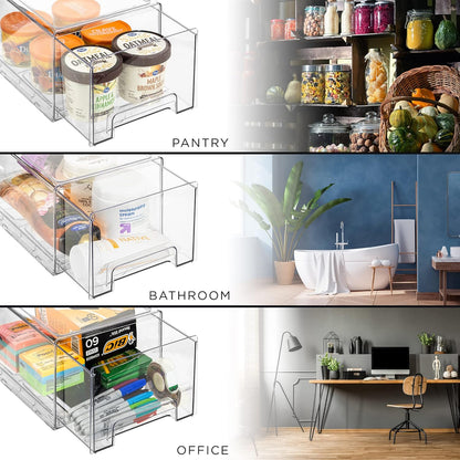 Sorbus Plastic Storage Bins Stackable Clear Pantry Organizer Box Bin for Organizing Kitchen Fridge, Food, Snack Pantry, Fruit, Vegetables, Bathroom, Wide & Narrow Deep (6 Pack)