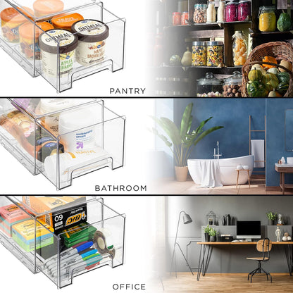 Sorbus Plastic Storage Bins Stackable Clear Pantry Organizer Box Bin for Organizing Kitchen Fridge, Food, Snack Pantry, Fruit, Vegetables, Bathroom, Wide & Narrow Deep (4 Pack)