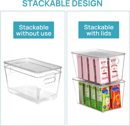Vtopmart 6 Pack Clear Stackable Storage Bins with Lids, Large Plastic Containers with Handle for Pantry Organizer and Storage,Perfect for Bathroom,Cabinet,Kitchen,Fridge,Closet Organization