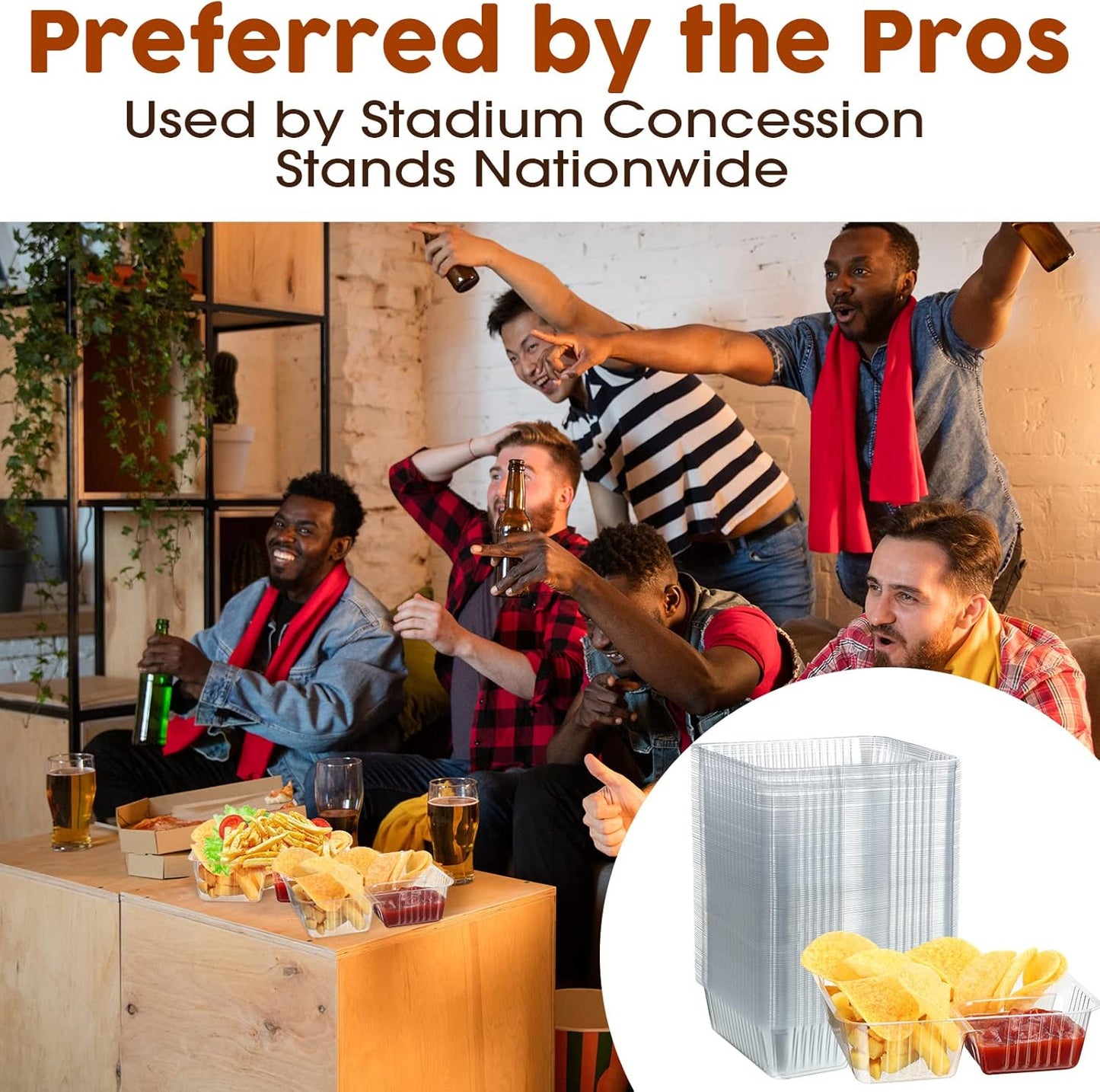 Vesici 100 Pcs 12oz Nacho Trays Disposable 2 Compartment Food Snack Tray Concession Stand Supplies Movie Night Clear Plastic Cheese Dip and Chip Holder for Candy School