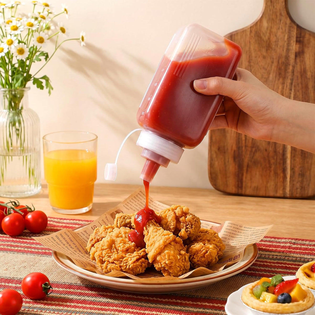 Large Squeeze Bottles for Sauces, 600ML/20oz Wide Mouth Salsa Dispenser Bottle with Lid, Square Condiment Squeeze Bottles for Mayo BBQ Tomato Salad Sauce Spaghetti Pasta Sauce Bottle