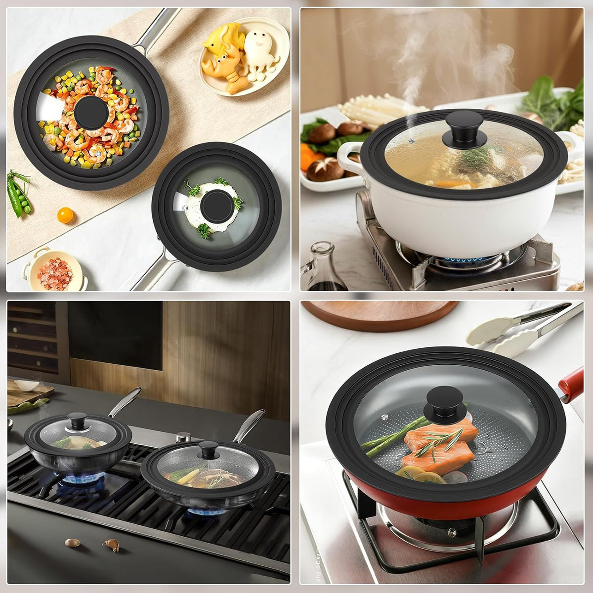 3 Pack Universal Pan Lids,Replacement Pan Lid Fits 6", 7" 8" & 8", 9" 9.5" & 10", 11" 12" Cookware,Tempered Glass Pan Cover with Heat Resistant Rim for Skillets, Pots, Frying Pans & CrockPot