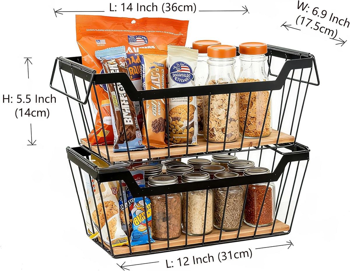ShabbyDecor Metal Wire Basket with Handles Storage Organizer Stackable Organizing bin for Cabinet Shelf Countertop Under Sink Pantry for Kitchen,Bathroom,Laundry Closet, 1 Pack