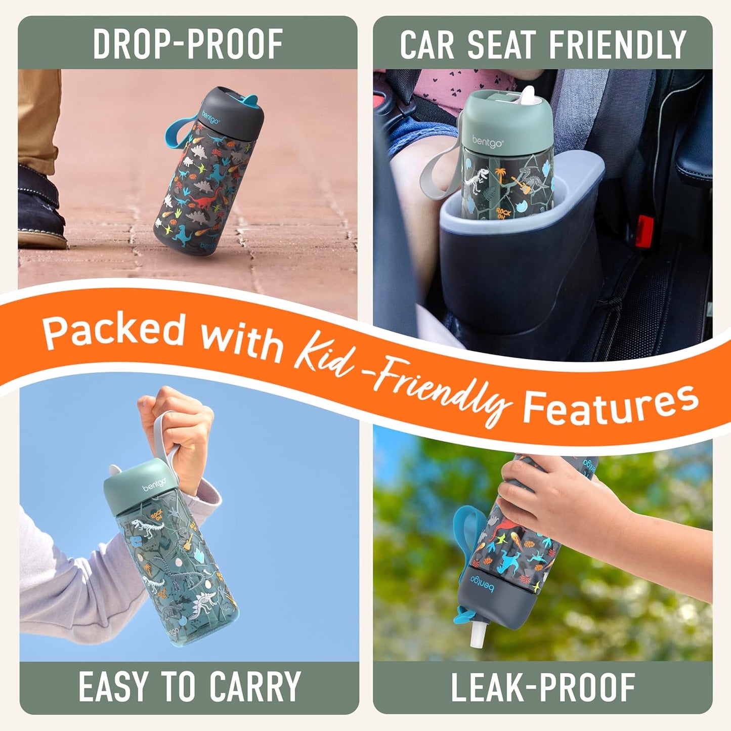 Bentgo Kids Water Bottle - Leak-Proof, Durable Tritan PFAS- & BPA-Free 15 fl oz, Kids/Toddlers Ages 3+ for School & Sports; Bite & Sip Spout, Carrying Handle, Dishwasher Safe (Unicorn)