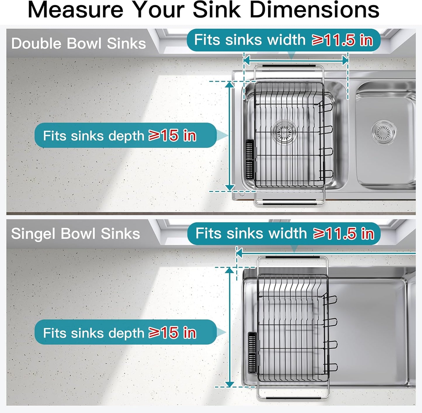 JASIWAY Dish Drying Rack in Sink, Expandable Stainless Steel Dish Drainers for Kitchen Counter, Dish Dryer Rack for Inside Sink, Over The Sink Dish Racks with Utensil Holder, Silver
