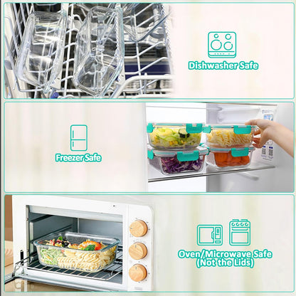 M MCIRCO [80 oz & 36 oz Extra Large Glass Food Storage/Baking Containers Set with Lids, 2 Pack 80 oz(10 cup)&2 Pack 36 oz (4.5 cup) Airtight Glass Container,Microwave,Oven,Freezer and Dishwasher