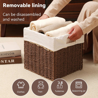Wicker Storage Basket, Baskets for Organizing, Storage Basket with Built-in Handles, Water Hyacinth Shelves，Wicker Storage Baskets for Shelves, Water Hyacinth Storage Baskets (nature, 4-Pack)
