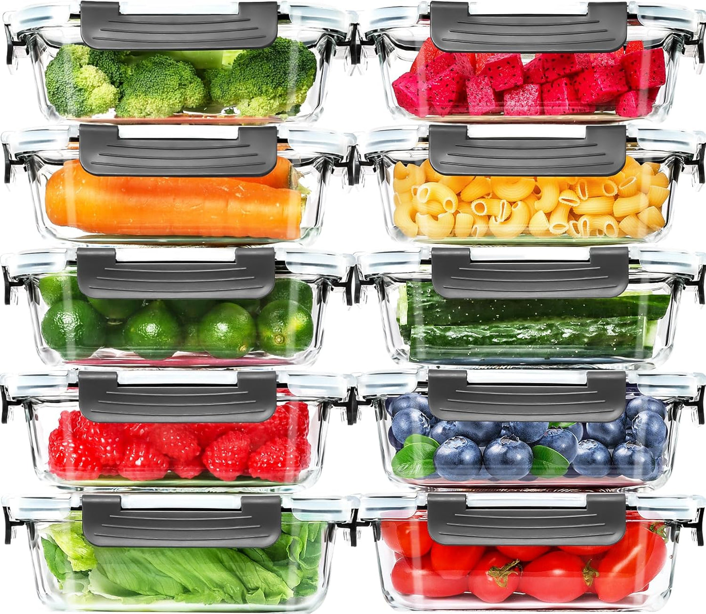 Skroam 5-Packs 36OZ Glass Food Storage Containers with Lids Airtight, Glass Meal Prep Container for Lunch, Pantry Organizers and Storage, Glass Lunch Boxes for Freezer to Oven Safe, Leak Proof