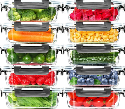 Skroam 5-Packs 36OZ Glass Food Storage Containers with Lids Airtight, Glass Meal Prep Container for Lunch, Pantry Organizers and Storage, Glass Lunch Boxes for Freezer to Oven Safe, Leak Proof