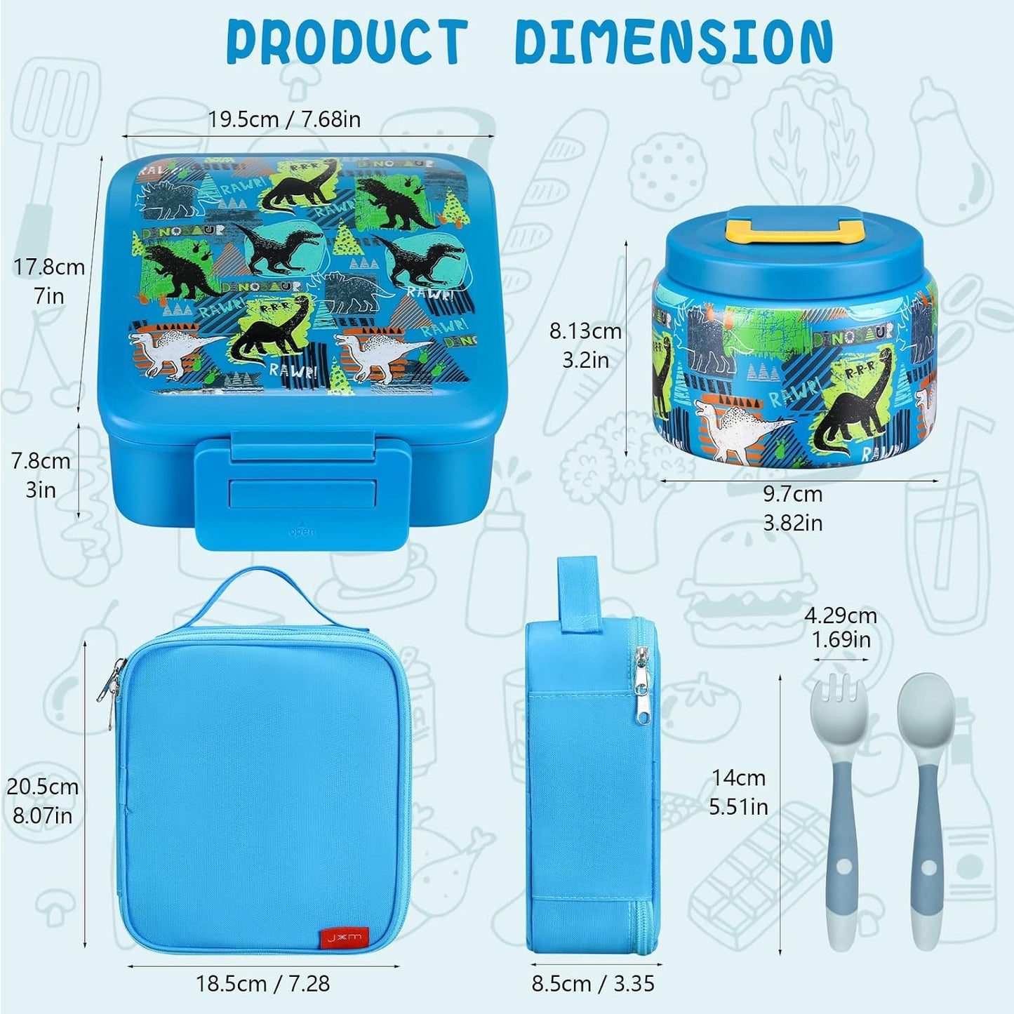 JXXM Bento Lunch Box for Kids With 8oz Soup thermo,Leak-proof Lunch Containers with 5 Compartment,thermo Food Jar and Lunch Bag, Food Containers for School (A-Blue(Extreme Locomotive))
