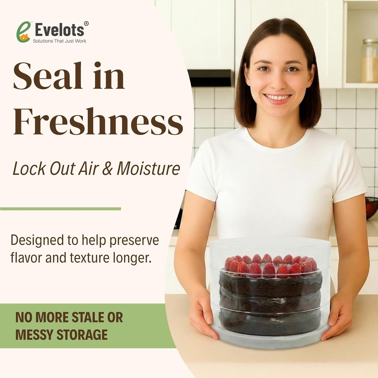 Evelots 2-Pack 10-Inch Airtight Food Storage Container with Lid - Portable Carrier for Pies, Cakes, Cupcakes & More - BPA-Free Clear Plastic - Secure & Easy Transport