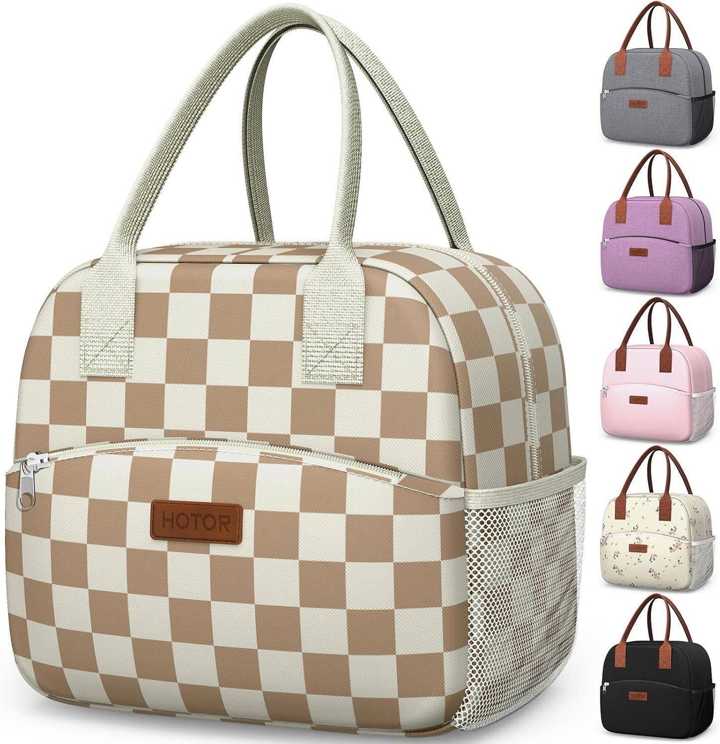 HOTOR Lunch Bag for Women & Men - Wear-Resistant Insulated Lunch Box with Large Capacity, Multi-Functional Cooler Bag for Office, Picnic, Pink with White Daisy, 10L,10.60" x 5.90" x 9.50"