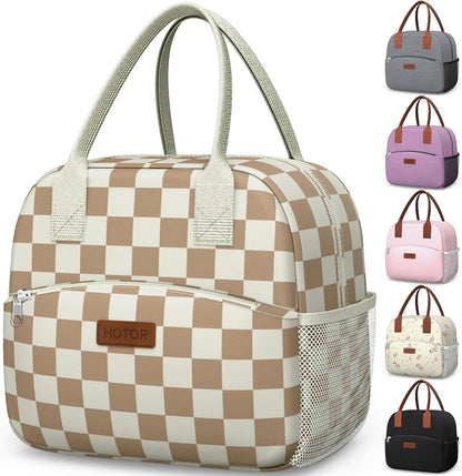HOTOR Lunch Bag for Women & Men - Wear-Resistant Insulated Lunch Box with Large Capacity, Multi-Functional Cooler Bag for Office, Picnic, Pink with White Daisy, 10L,10.60" x 5.90" x 9.50"
