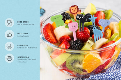 Animal Food Picks for Kids - 55 Pcs Cute Cartoon Fruit Toothpicks for Bento Box, Lunch, Snacks - BPA-Free, Reusable, Fun Kids Food Picks