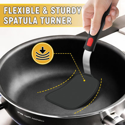 Silicone Spatula Set, Heat Resistant Solid & Slotted Turner for Non-Stick Pans, Silicone Cooking Utensils Set, BPA-Free, Flexible Spatula Turner for Flipping Eggs, Burgers, Pancakes, Black, 3 PCS-A
