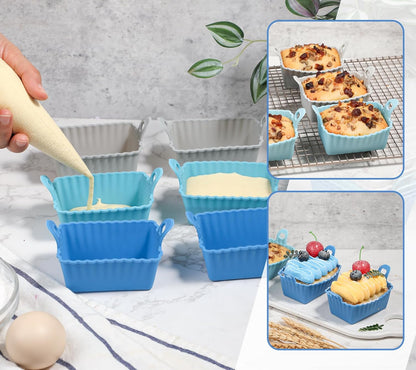 Koluti Nonstick Silicone Muffin Baking Cups Pack of 12, Reusable Cupcake Molds with Double Handle, BPA Free, Mini Round Air Fryer Cupcakes Liner, 3 Colors