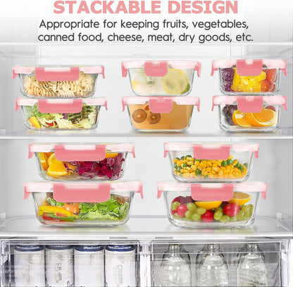 34pcs Glass Food Storage Containers with Lids Set, Airtight Glass Meal Prep Containers (17 Containers & 17 Lids), Leak Proof Lunch Container BPA-Free, Microwave, Oven, Freezer, Dishwasher Safe-Blue