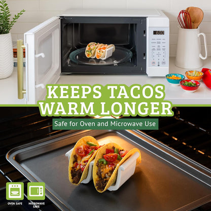 Ceramic taco holder (2 Pack) soft taco holders, Holds 4 tacos, wrap server for oven and Kitchen, For Hard and Soft Shell, Dishwasher & Microwave Safe (White)