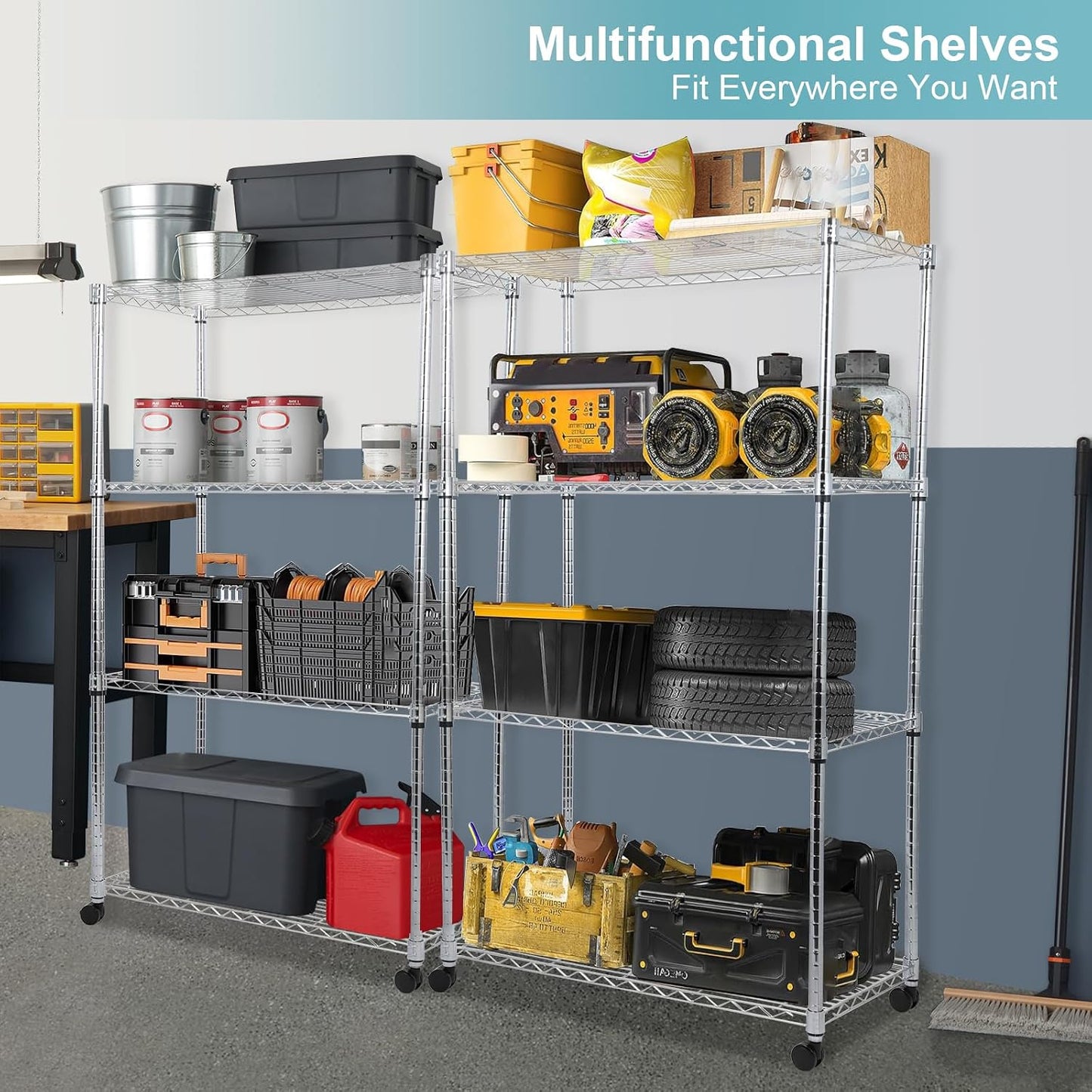 Whitmor 2-Wire Shelving Unit, Metal Storage Shelves, Stacking Shelf with Basket, Easy Assembly Home Organizer for Pantry, Kitchen, Garage, Plant
