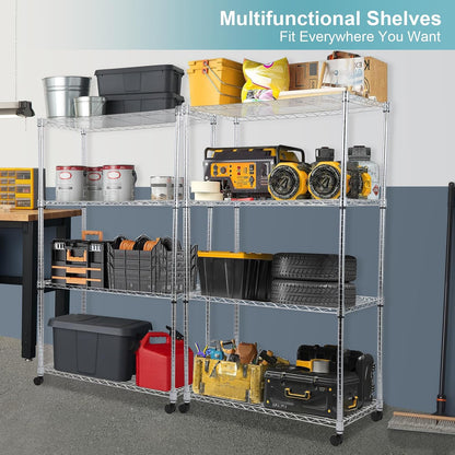 Whitmor 2-Wire Shelving Unit, Metal Storage Shelves, Stacking Shelf with Basket, Easy Assembly Home Organizer for Pantry, Kitchen, Garage, Plant